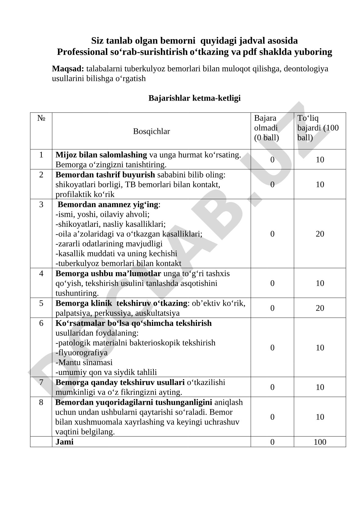 Tuberkulyoz bemorlarini professional so‘rab-surishtirish