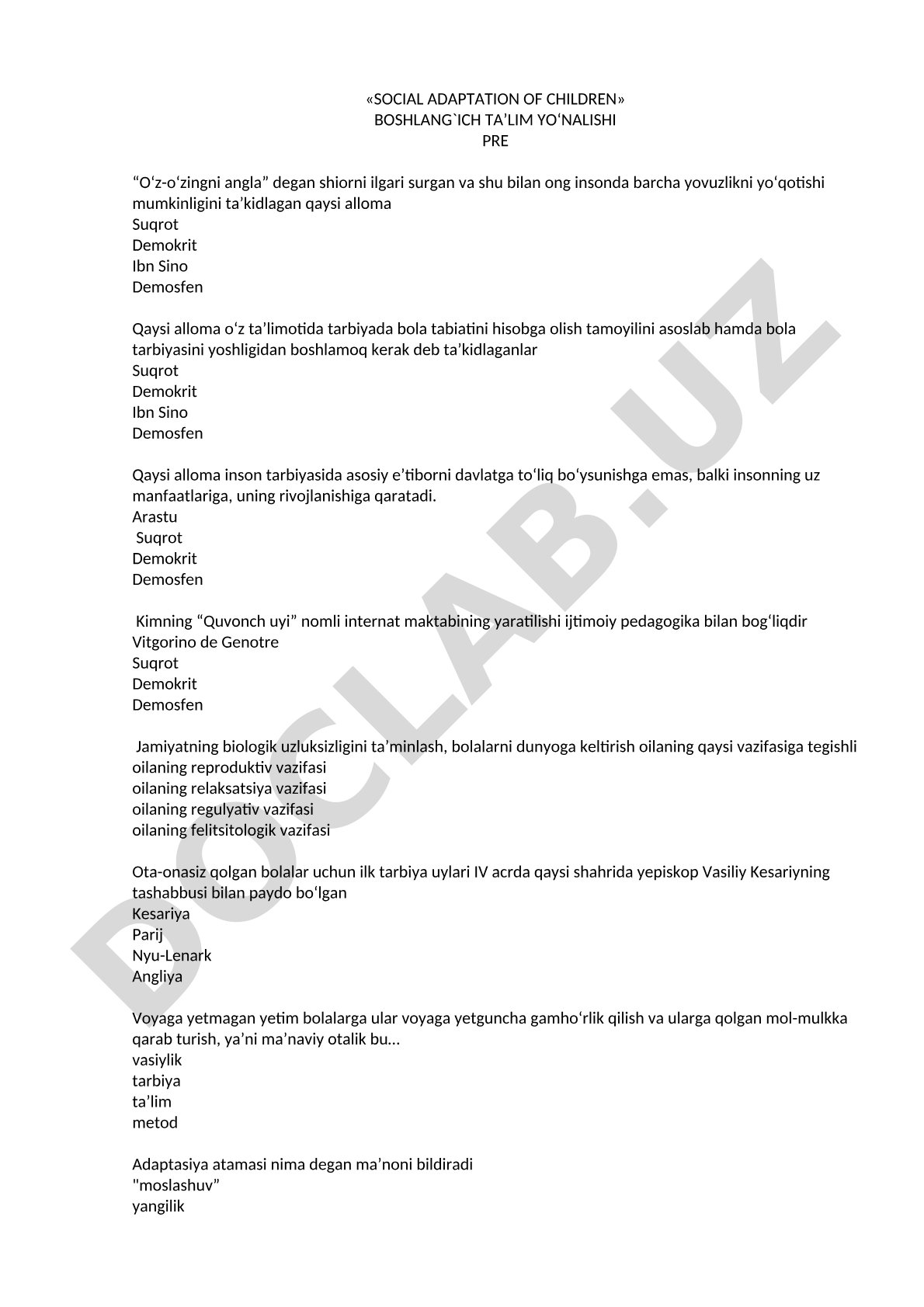 Social adaptation of children