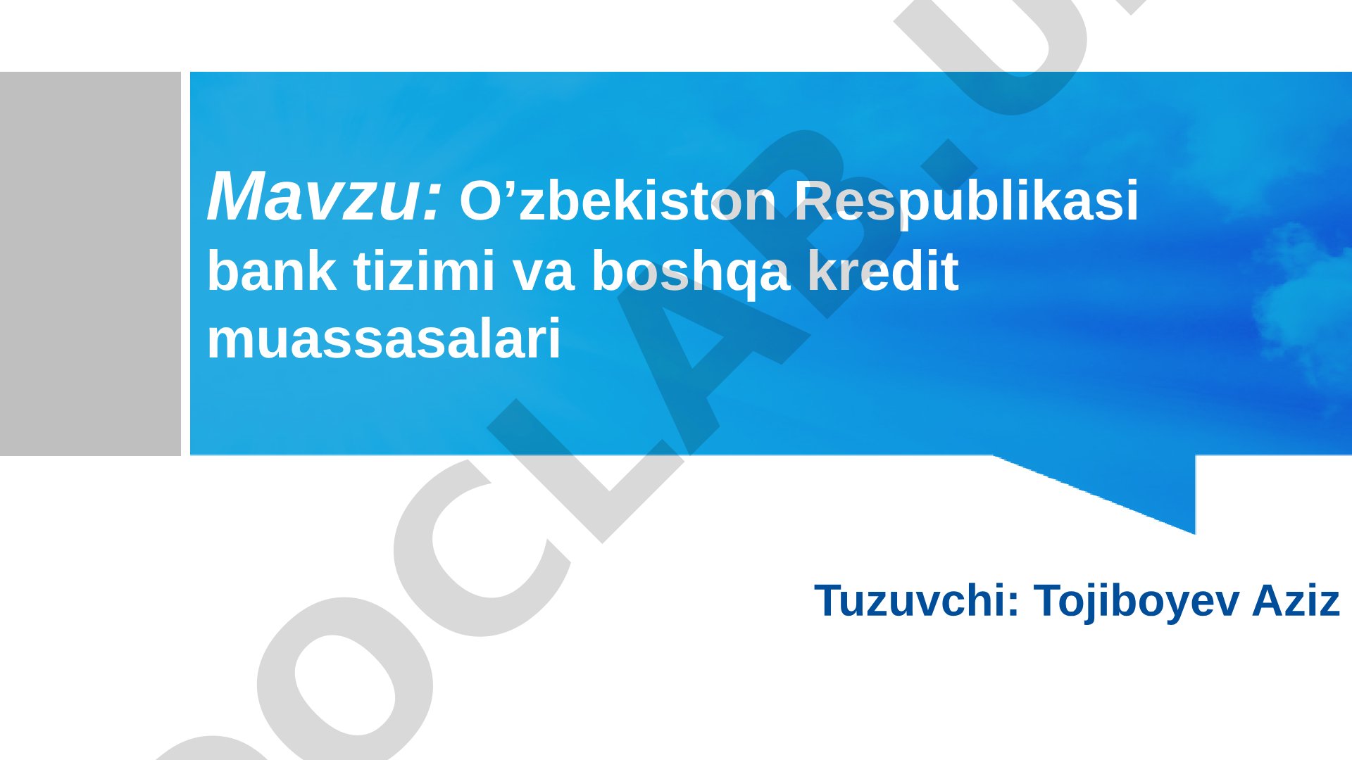 O’zbekiston Respublikasi bank tizimi va boshqa kredit muassasalari