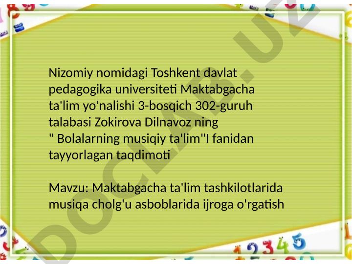 Maktabgacha ta'lim tashkilotlarida musiqa cholg'u asboblarida ijroga o'rgatish