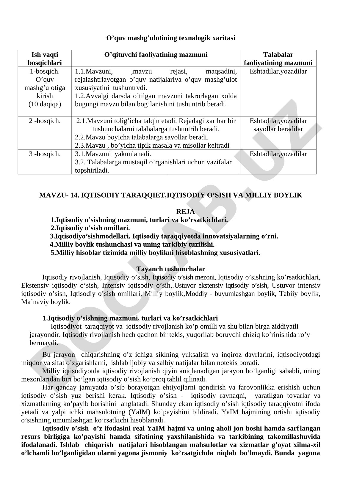 Iqtisodiy taraqqiet, iqtisodiy o'sish va milliy boylik