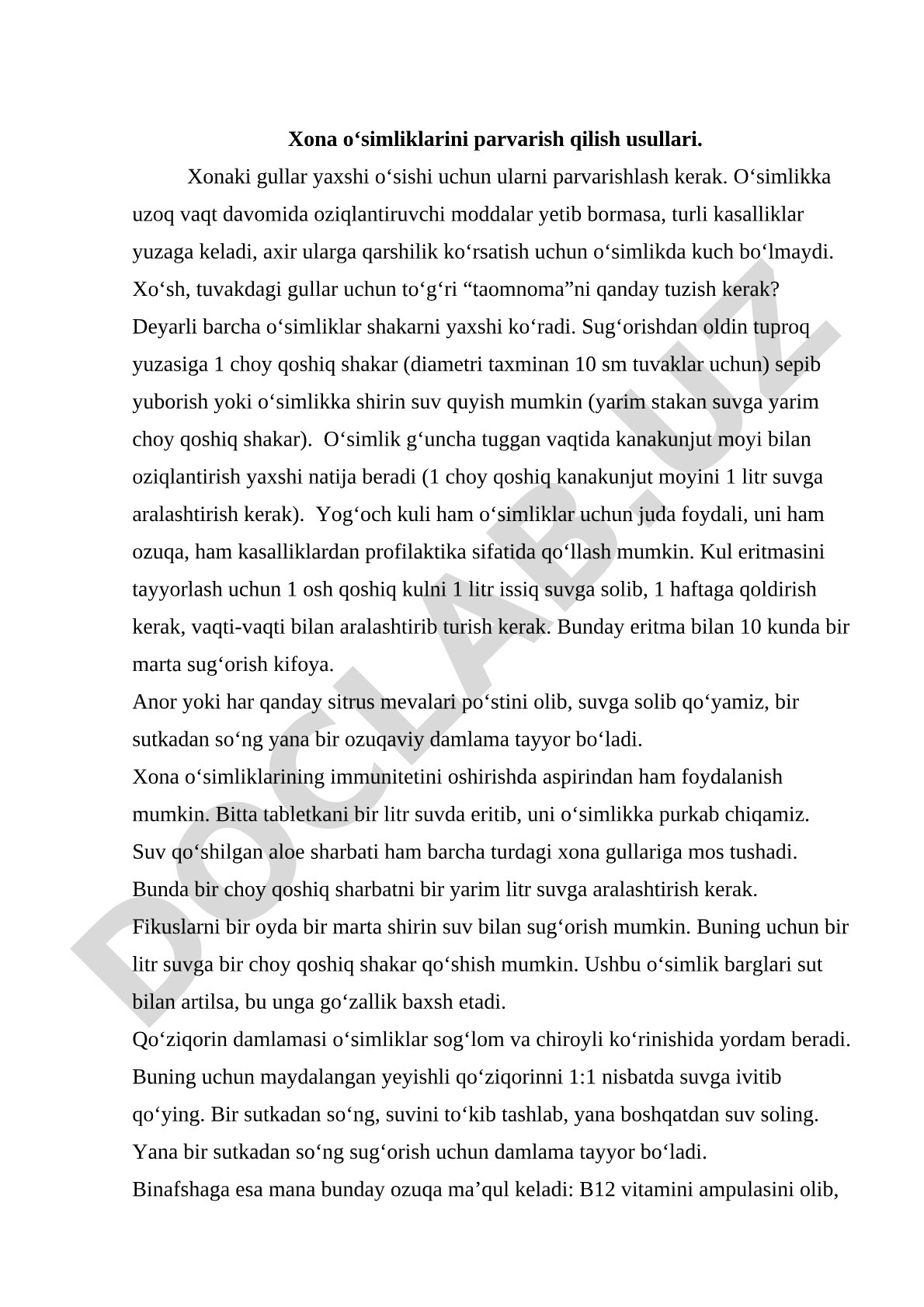 Xona o‘simliklarini parvarish qilish usullari