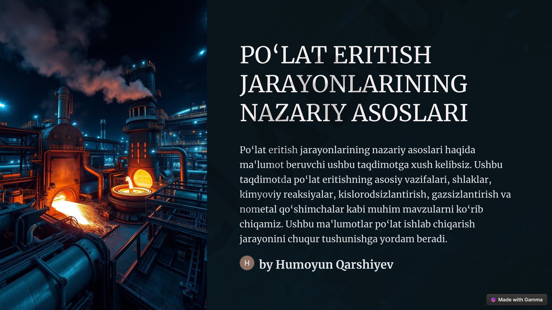 Po‘lat eritish jarayonlarining nazariy asoslari