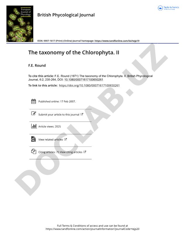 The taxonomy of the Chlorophyta. II