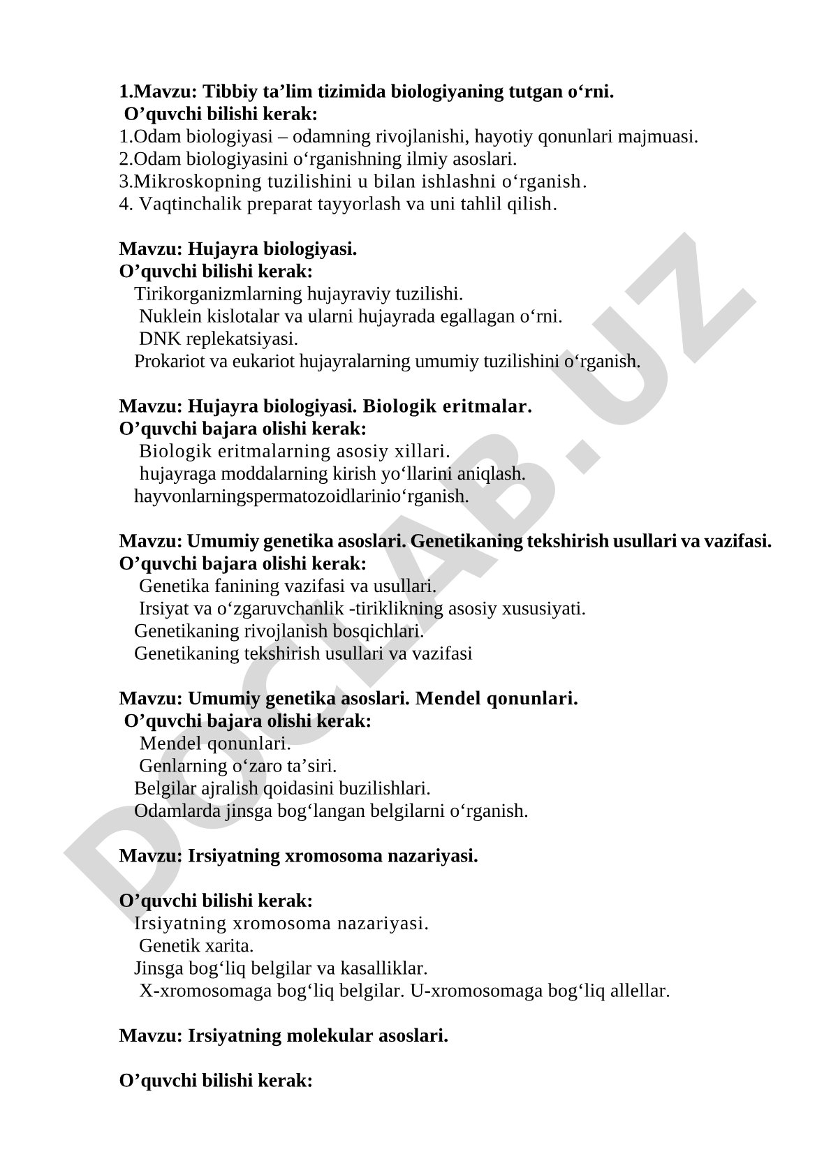 Tibbiy ta’lim tizimida biologiyaning tutgan o‘rni