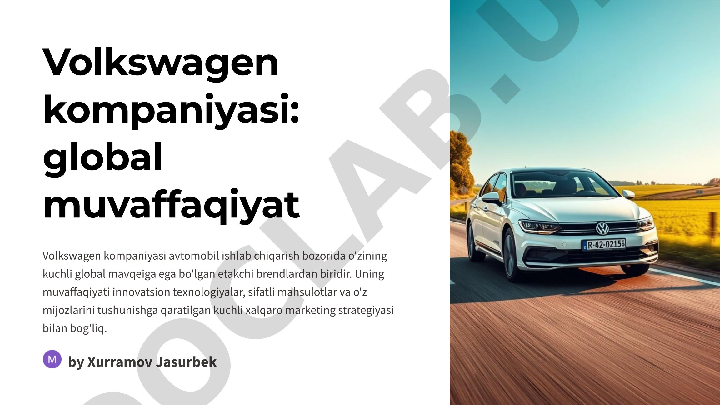 Volkswagen kompaniyasi: global muvaffaqiyat
