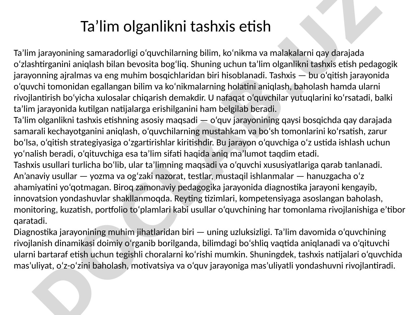Ta'lim jarayonida tashxis va uning ahamiyati