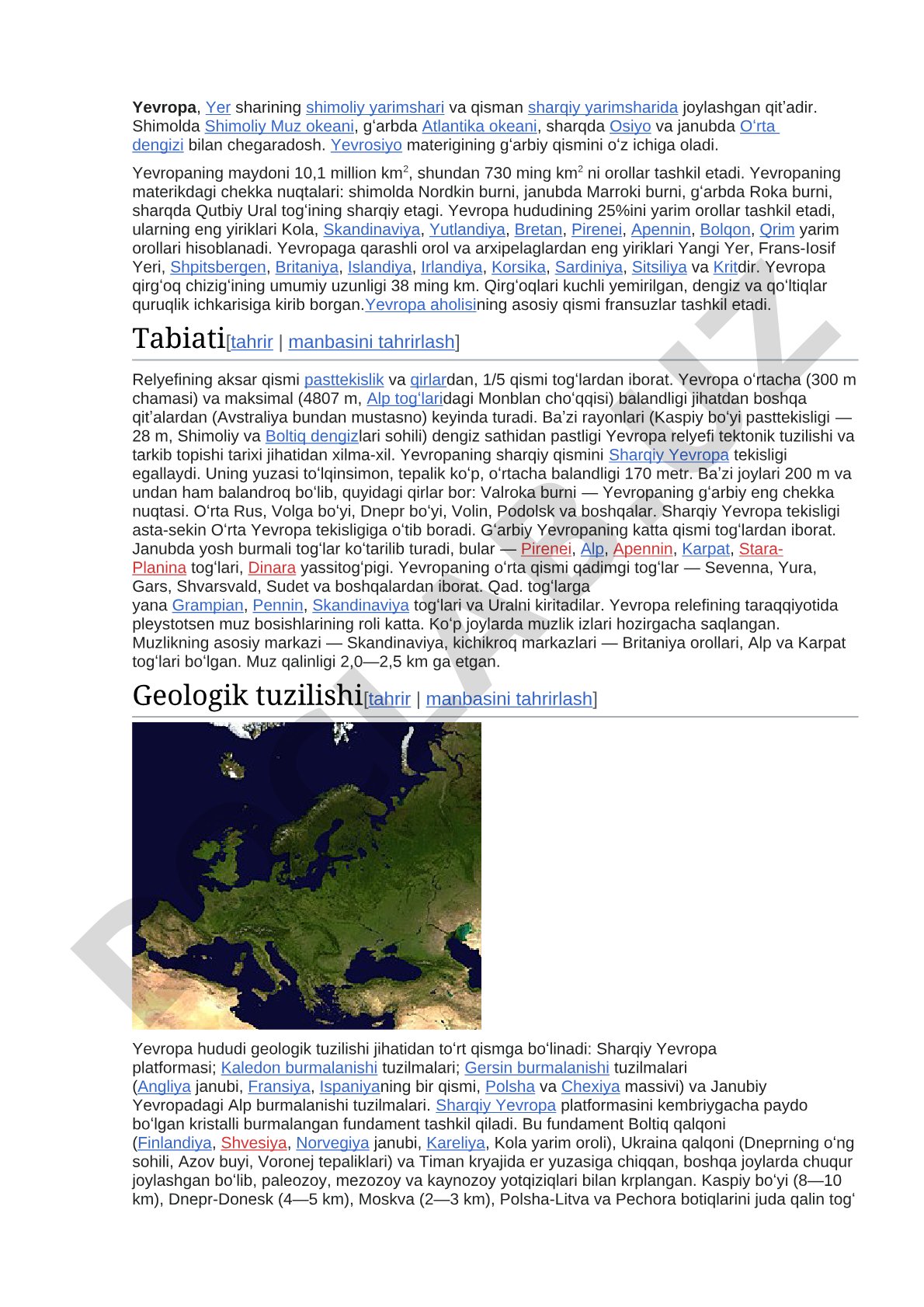 Yevropa qit'asi geografiyasi va aholisi