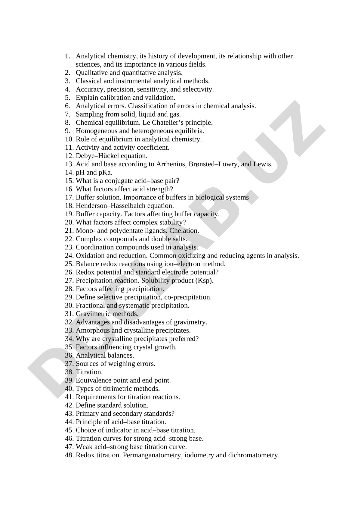 Introduction to Analytical Chemistry: Methods, Equilibrium, and Analysis