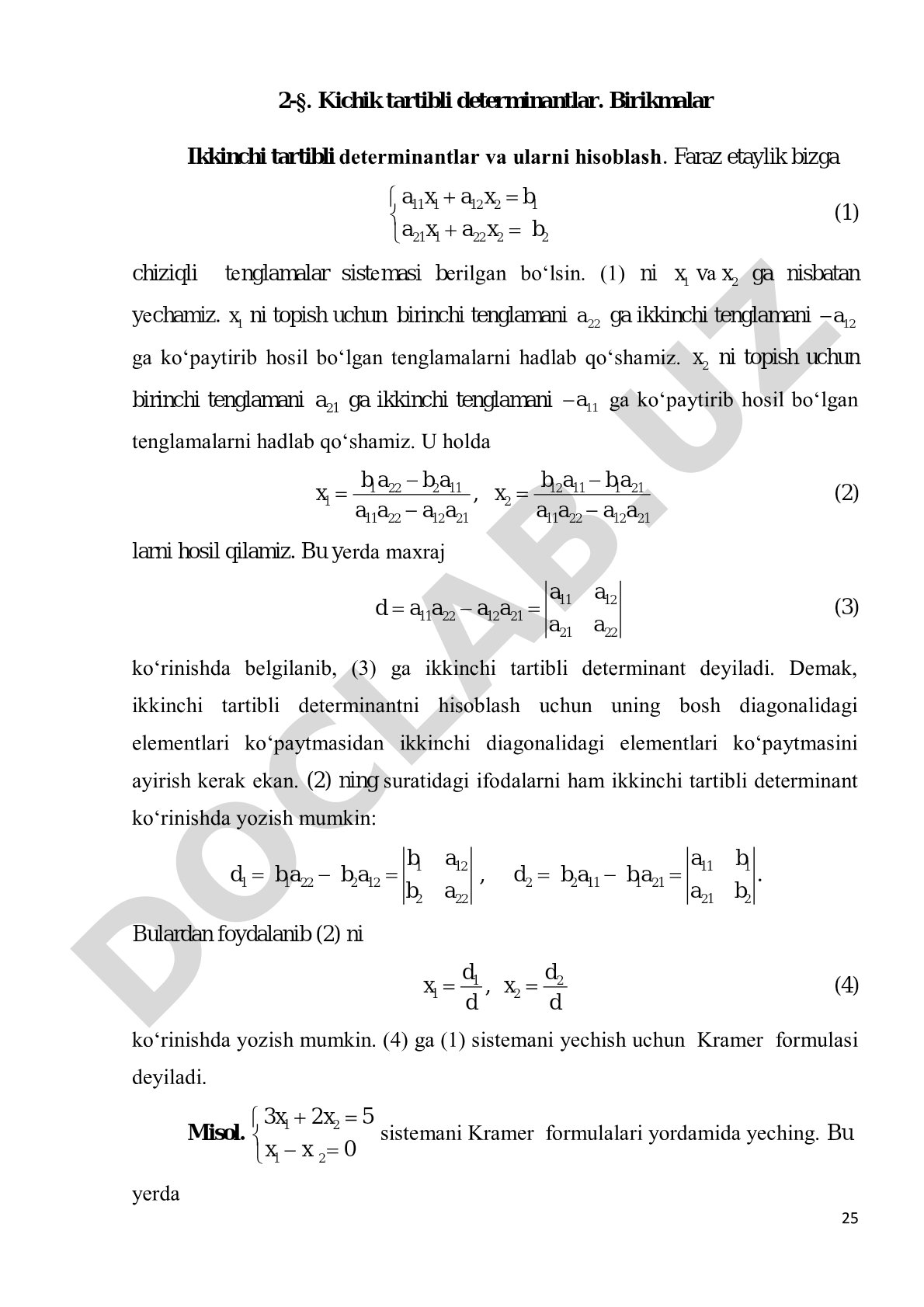 Ikkinchi tartibli determinantlar va ularni hisoblash