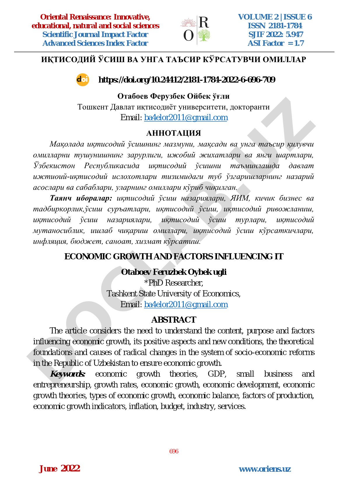 Иқтисодий ўсиш ва унга таъсир кўрсатувчи омиллар