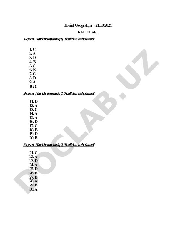 11-sinf Geografiya test javoblari