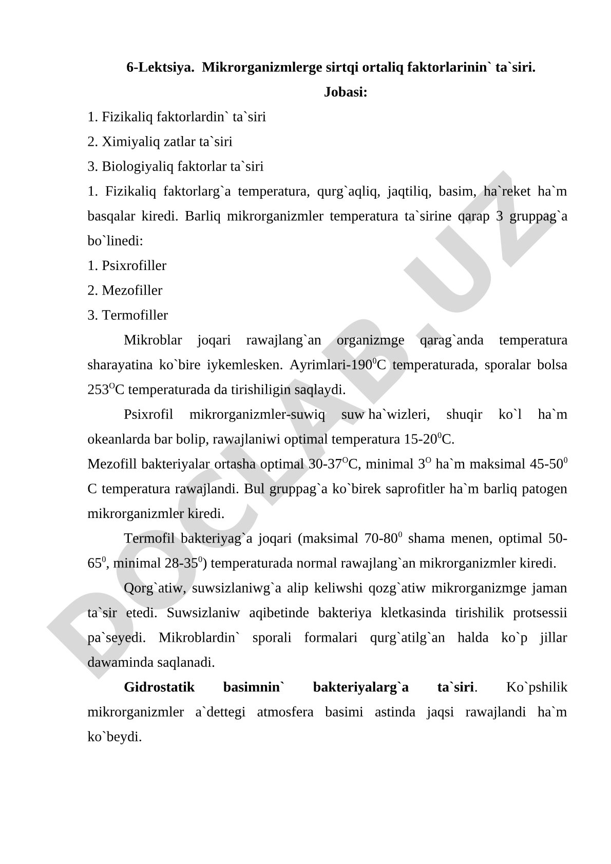 Mikrorganizmlerge sirtqi ortaliq faktorlarinin` ta`siri