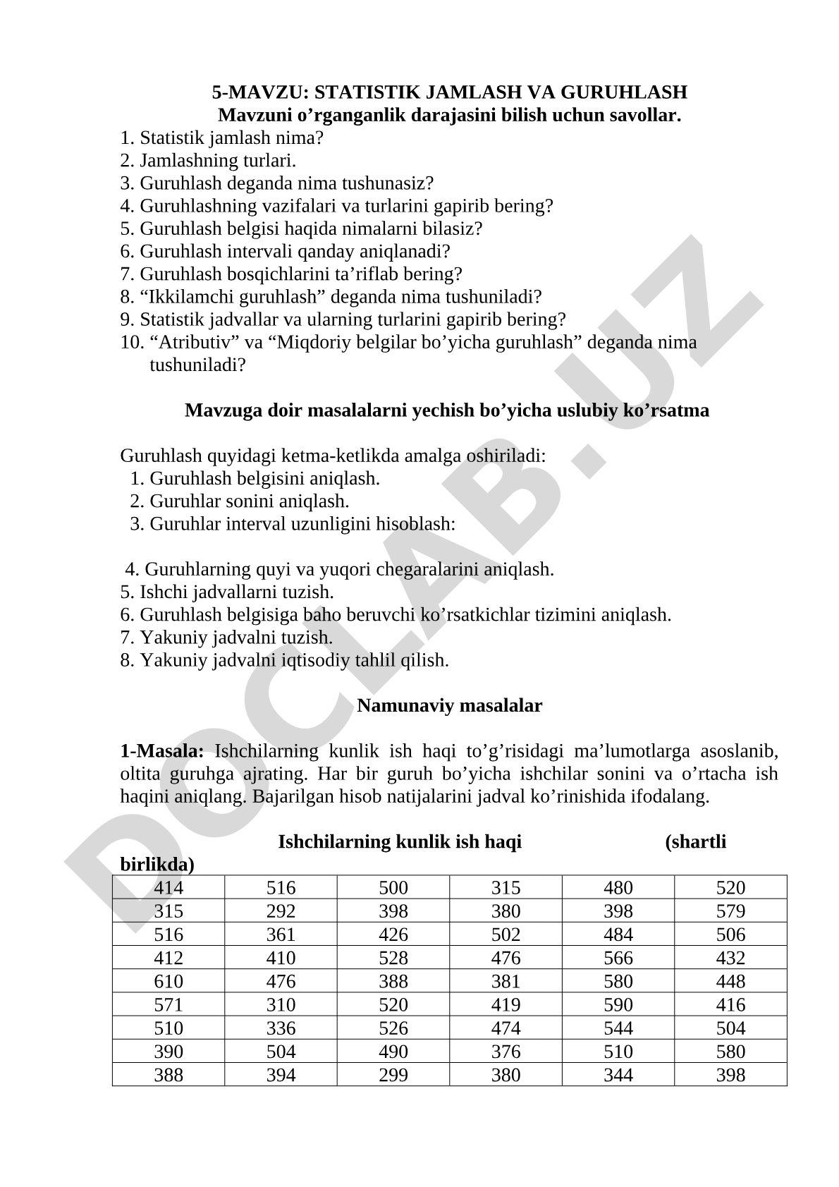 Statistik jamlash va guruhlash
