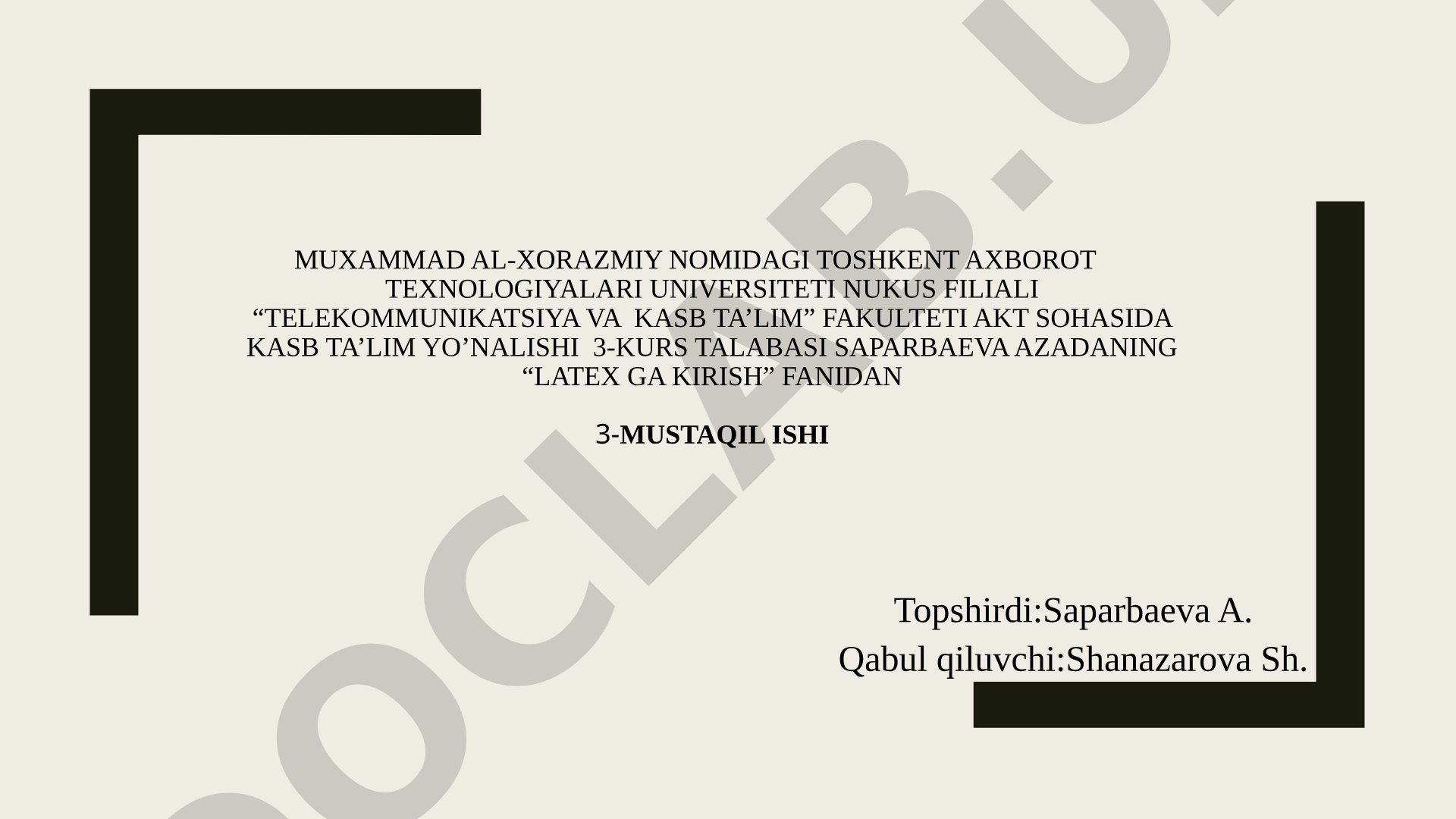 LaTex ga kirish - Mustaqil ish