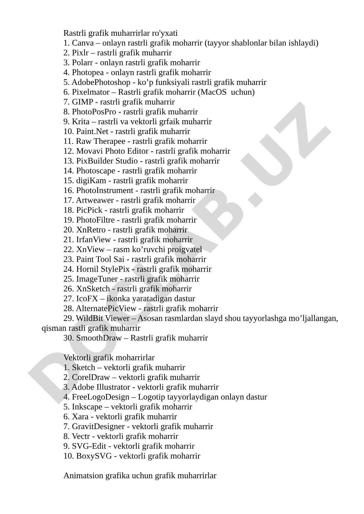 Rastrli grafik muharrirlar ro'yxati
