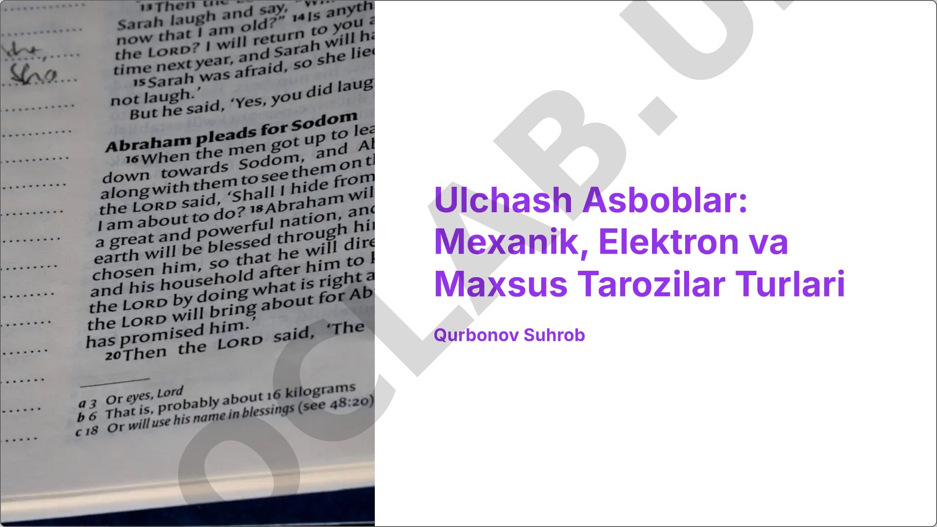 Ulchash Asboblar: Mexanik, Elektron va Maxsus Tarozilar Turlari