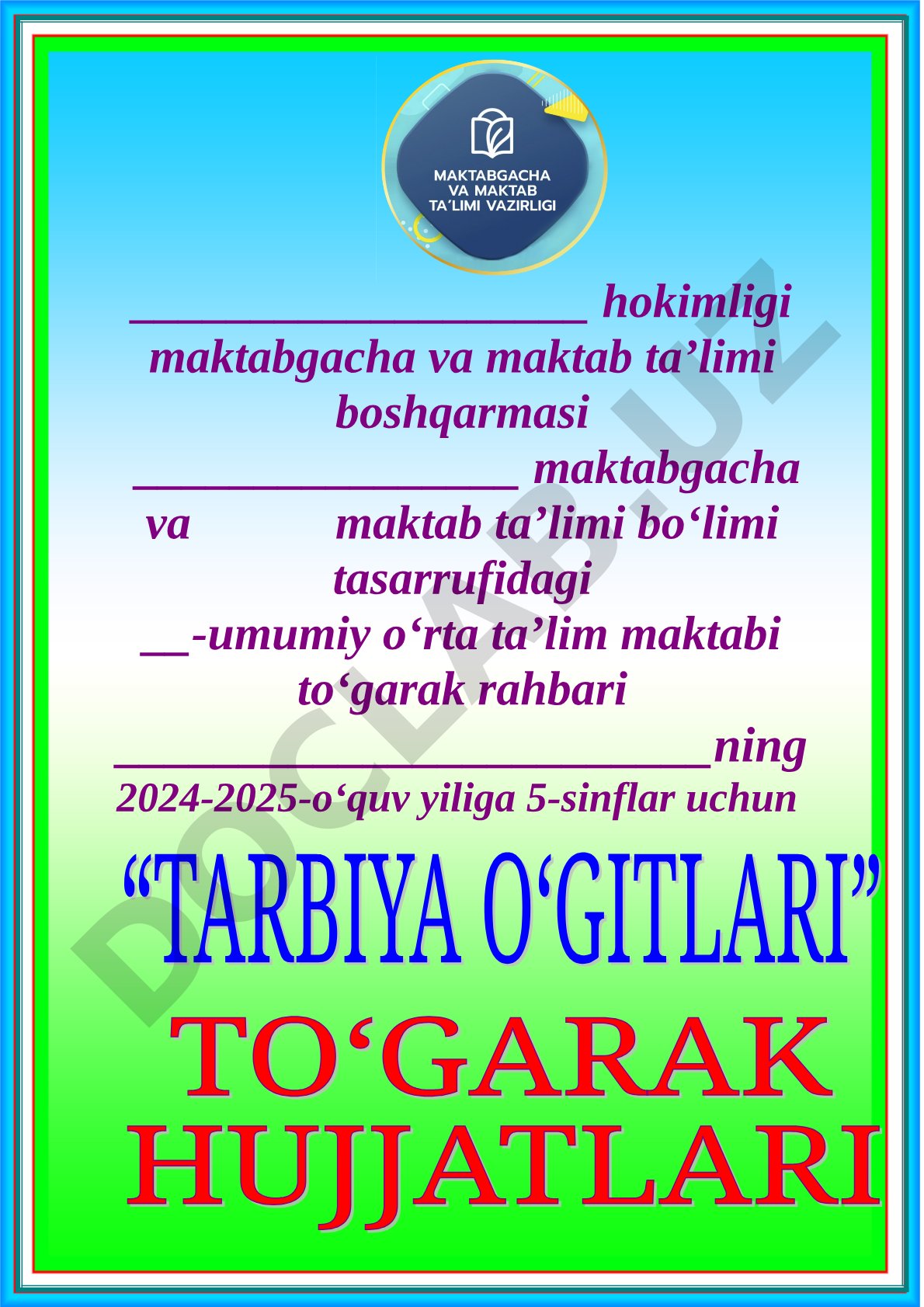 Tarbiya o'gitlari to'garagining ish rejasi