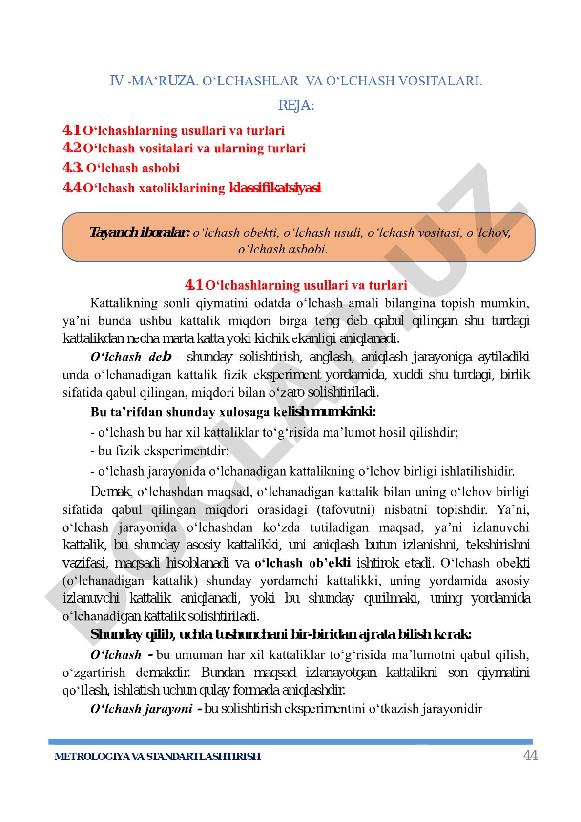 O‘lchashlar va o‘lchash vositalari