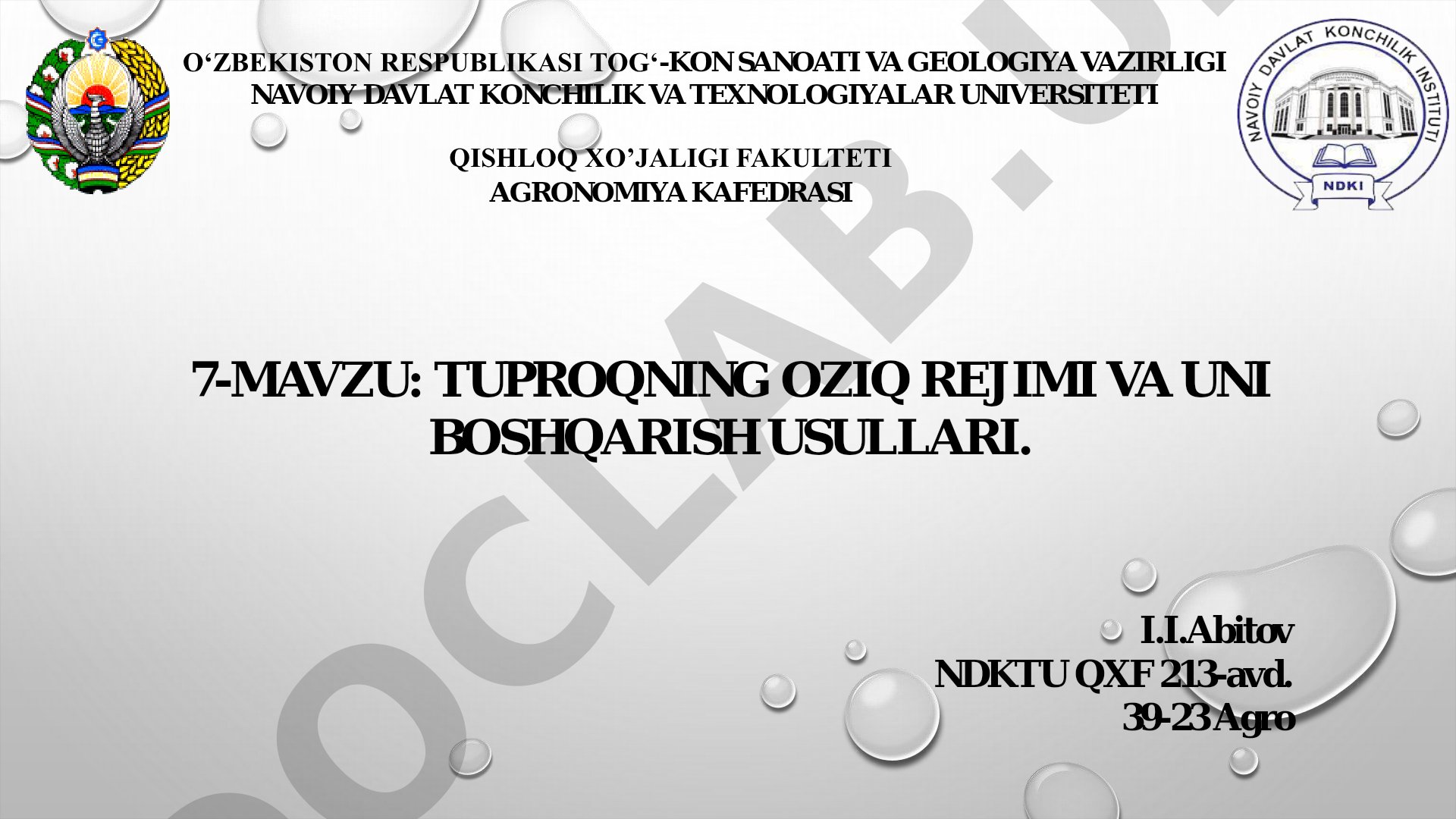 Tuproqning oziq rejimi va uni boshqarish usullari