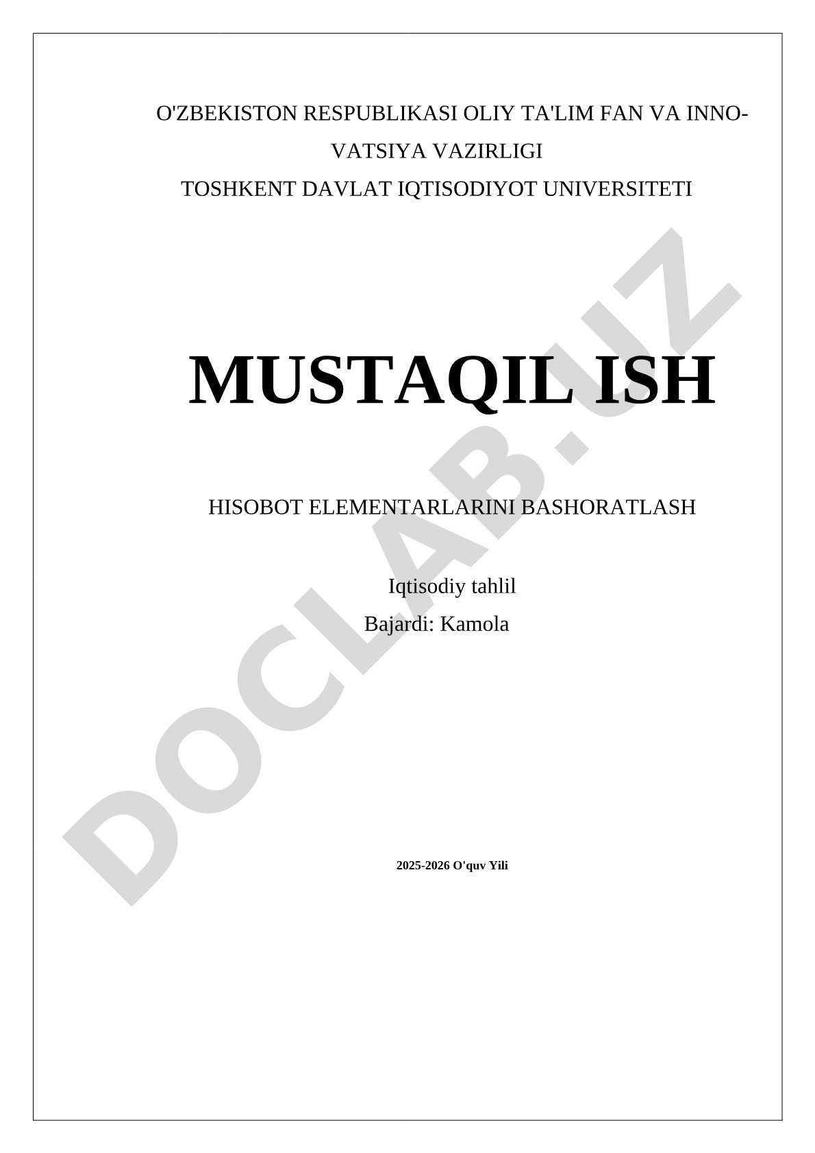 Hisobot elementarlarini bashoratlash