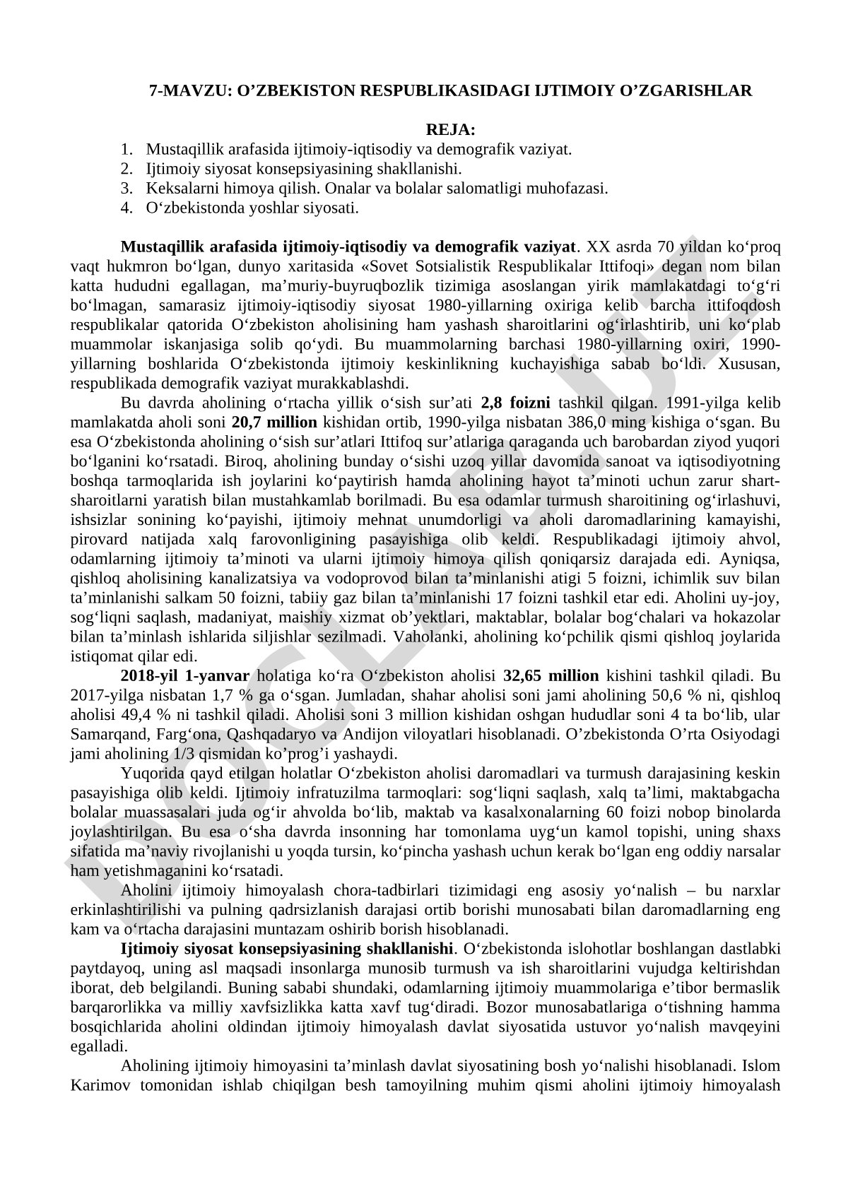 O’ZBEKISTОN RESPUBLIKАSIDАGI IJTIMОIY O’ZGАRISHLАR