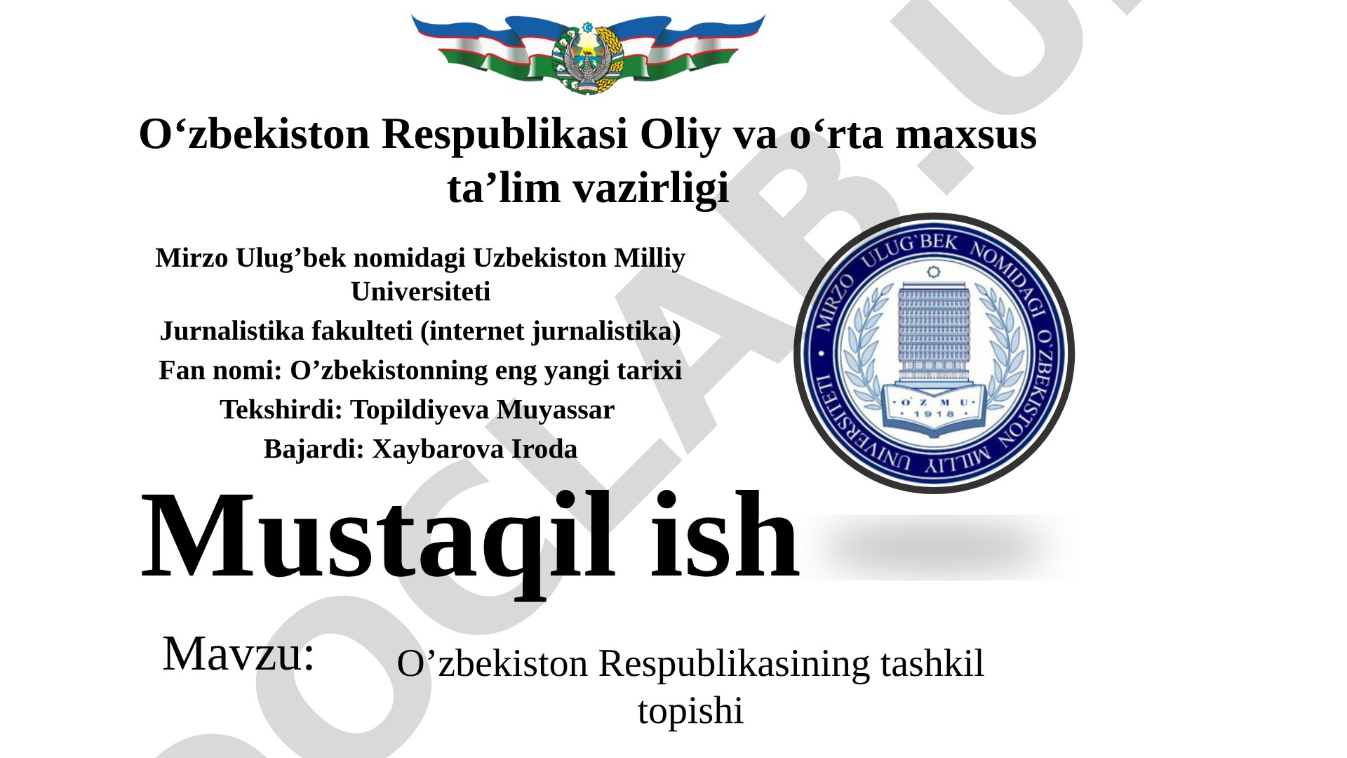 O'zbekiston Respublikasining tashkil topishi