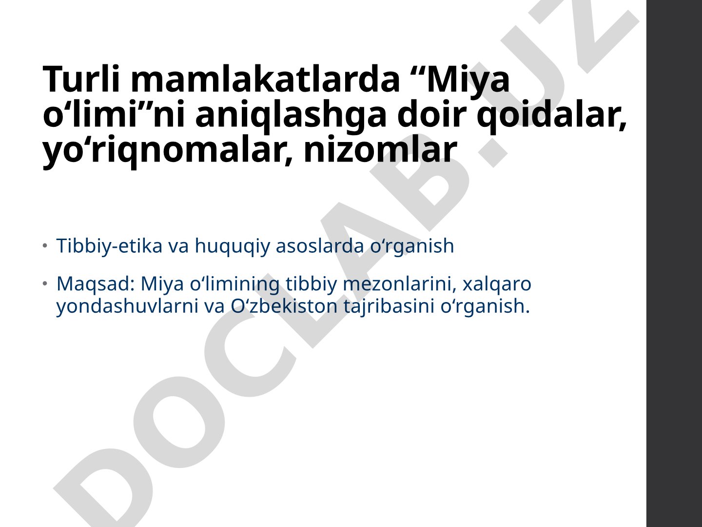 Miya o‘limini aniqlash mezonlari va xalqaro yondashuvlar