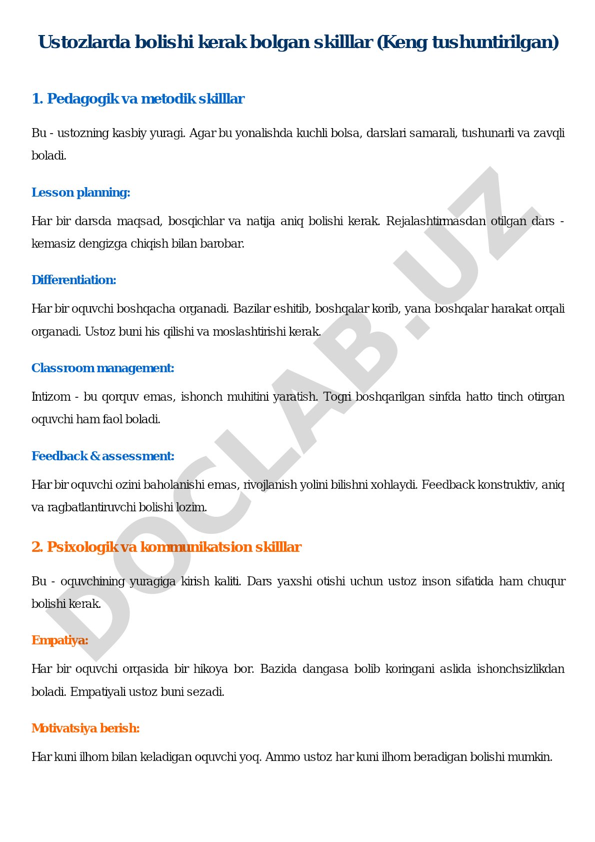 Ustozlarda bolishi kerak bolgan skilllar