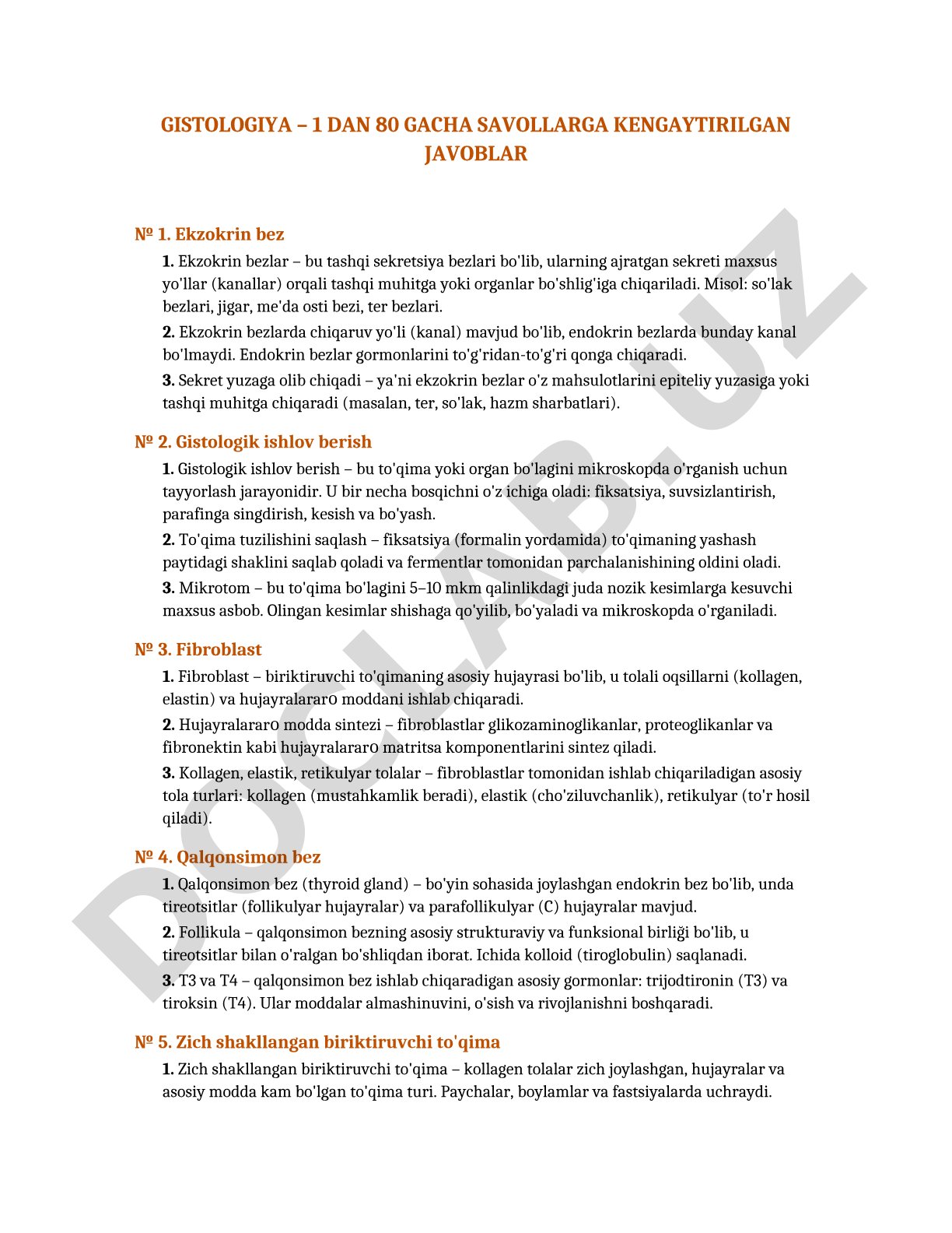 Gistologiya – 1 dan 80 gacha savollarga kengaytirilgan javoblar