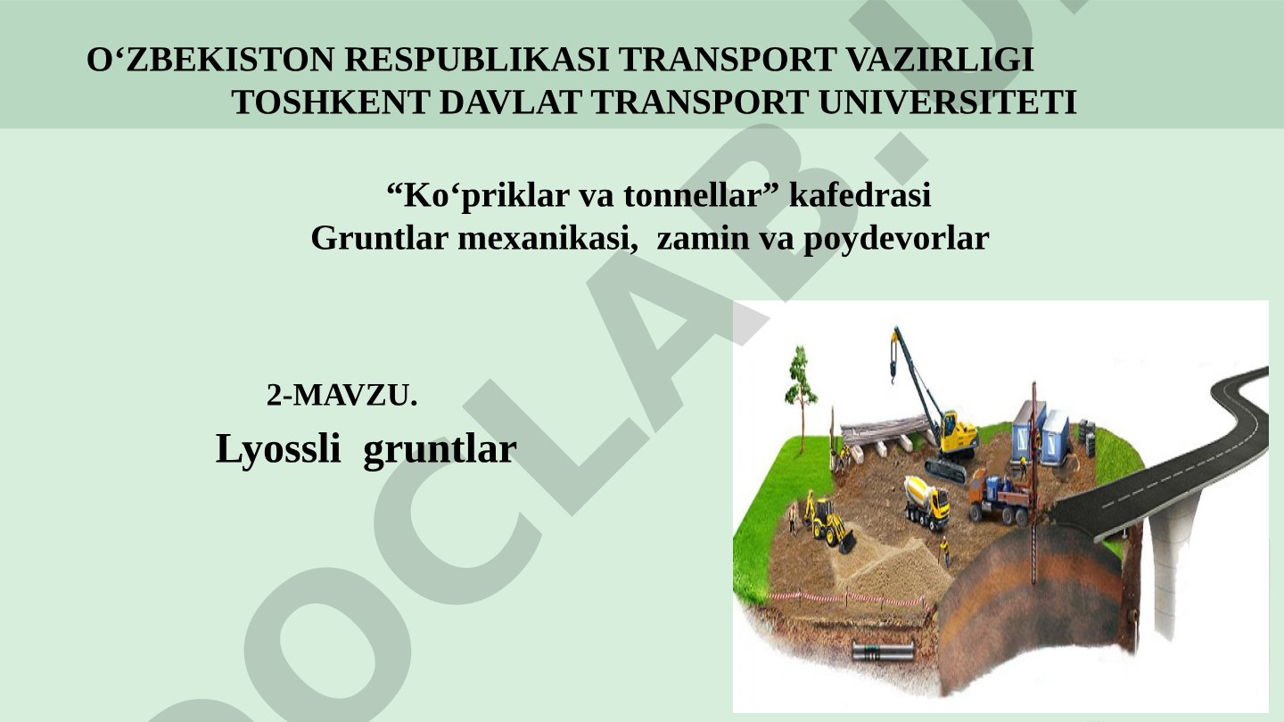 Lyossli gruntlarning tarkibi, mineral xususiyatlari va cho‘kuvchanligi haqida o‘quv