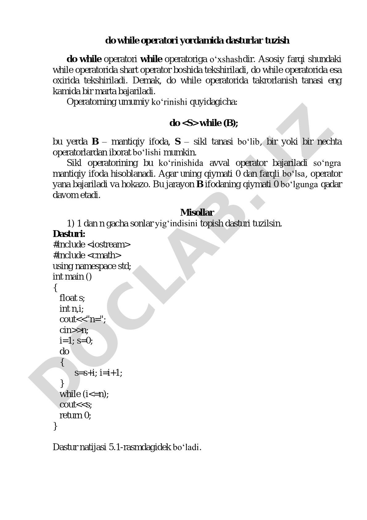 do while operatori yordamida dasturlar tuzish