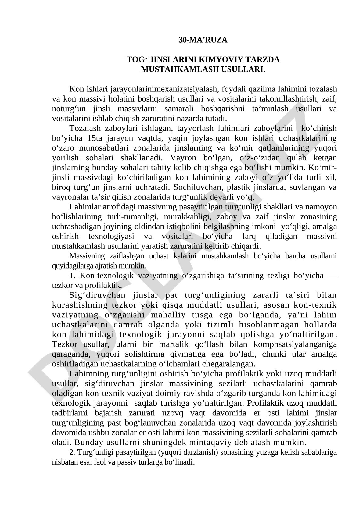 Tog‘ jinslarini kimyoviy tarzda mustahkamlash usullari