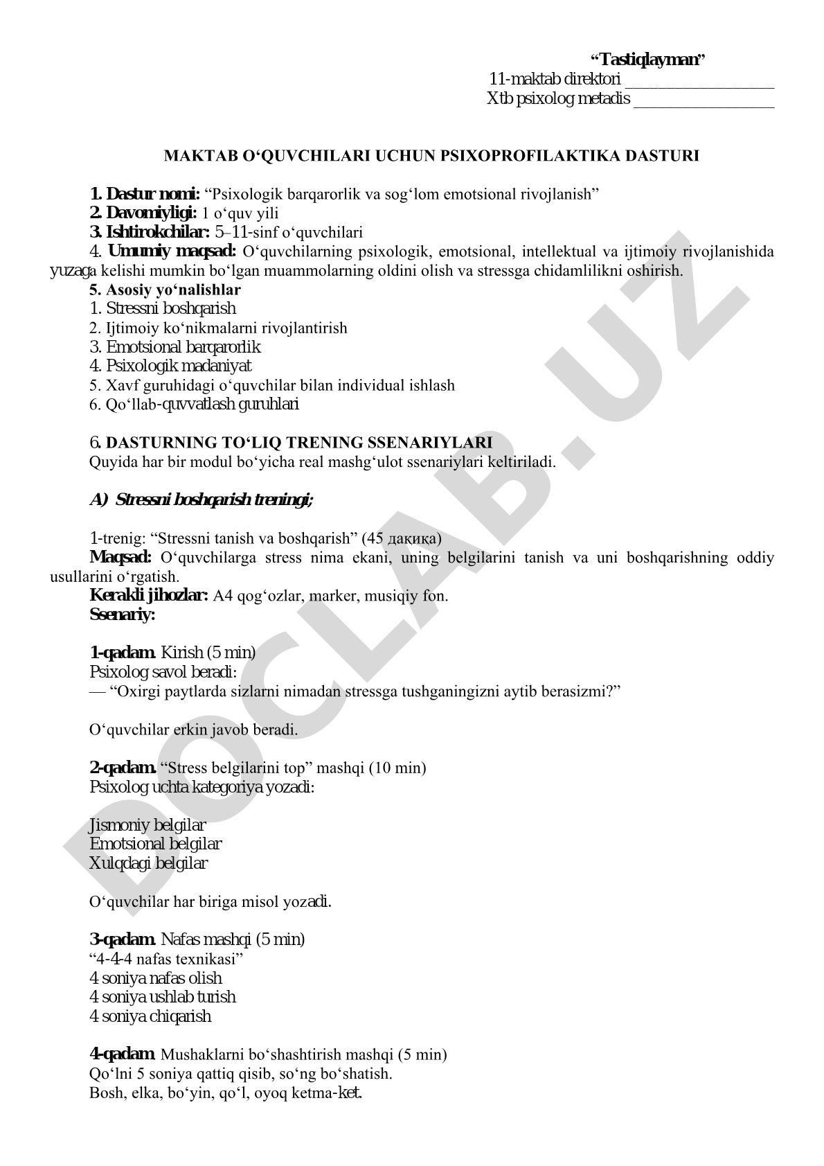 Maktab o‘quvchilari uchun psixoprofilaktika dasturi