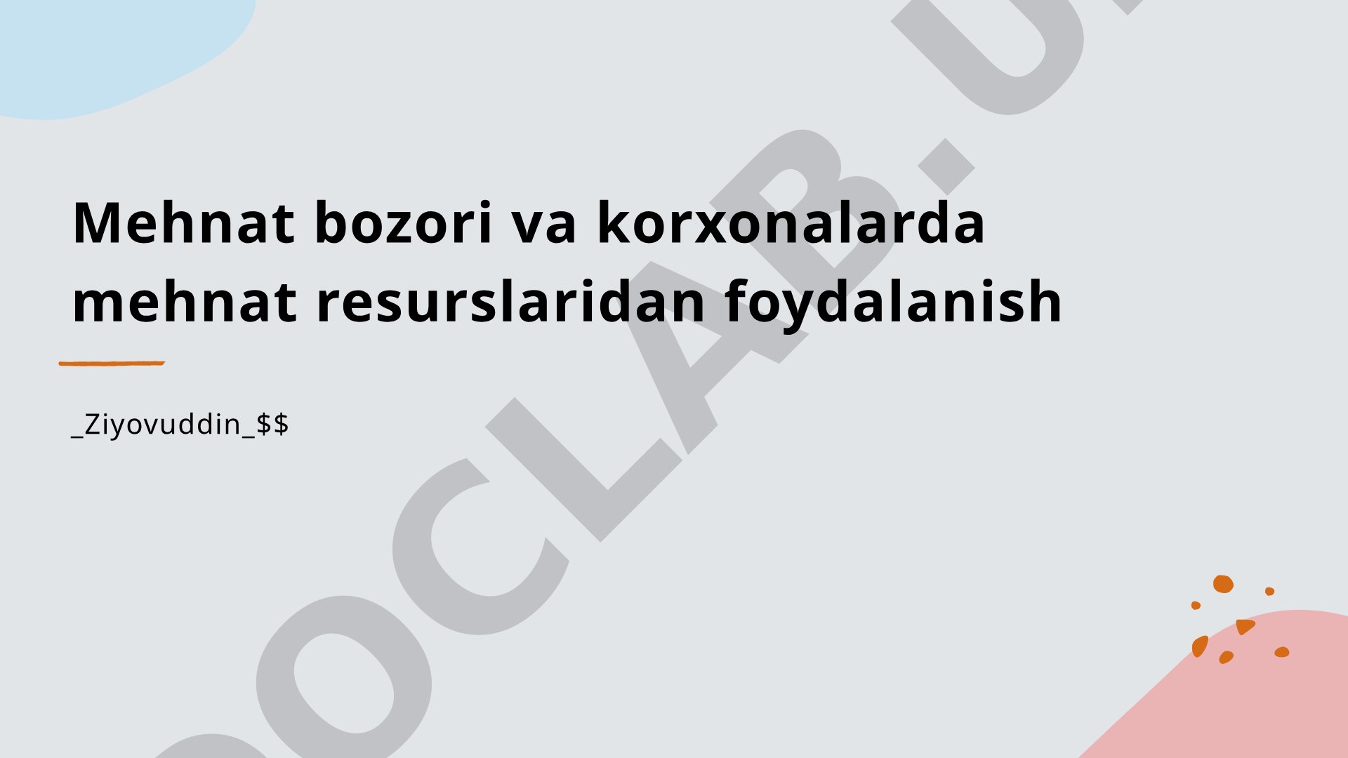 Mehnat bozori va korxonalarda mehnat resurslaridan foydalanish