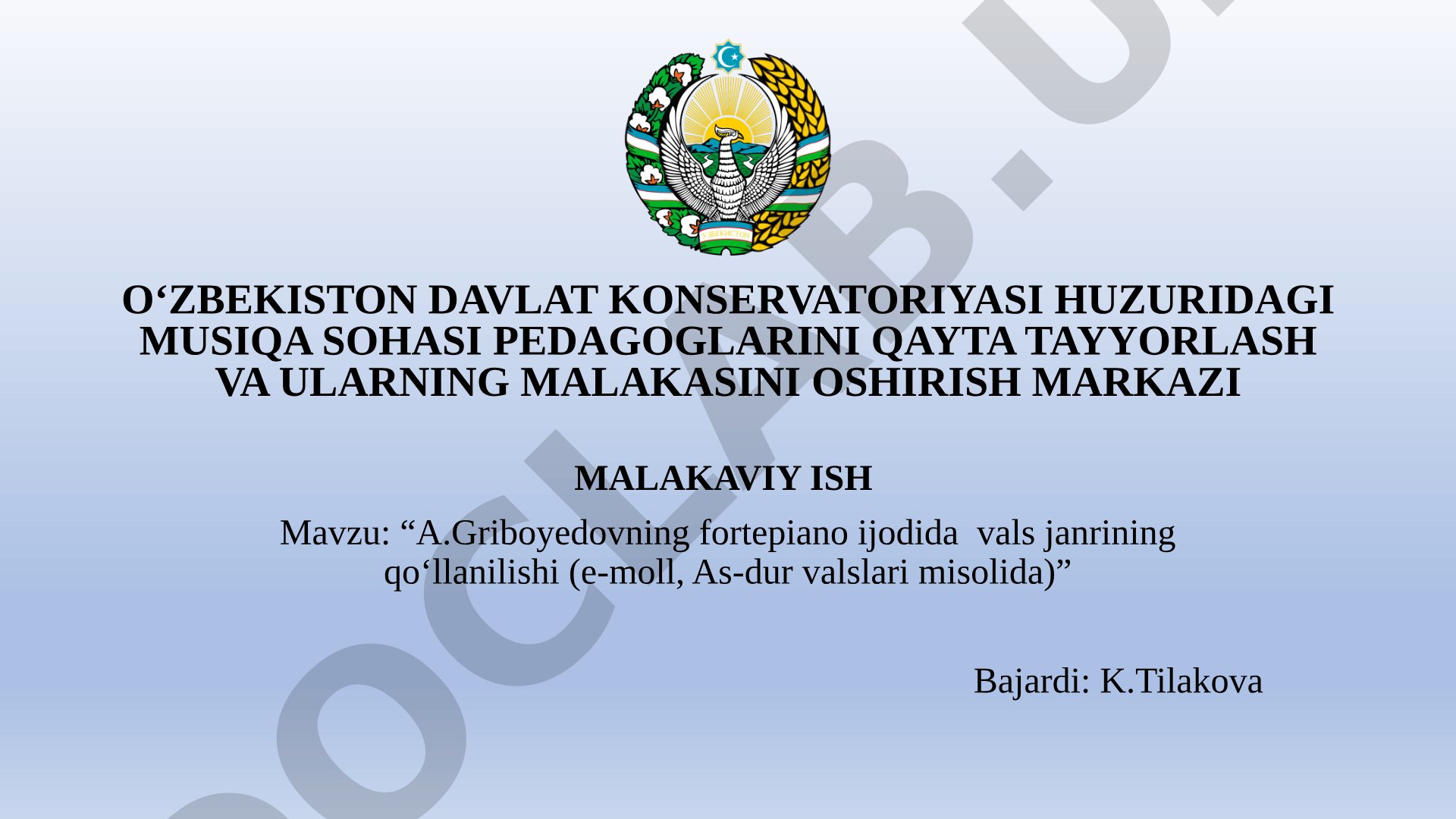 A.Griboyedovning fortepiano ijodida vals janrining qo'llanilishi (e-moll, As-dur valslari misolida)