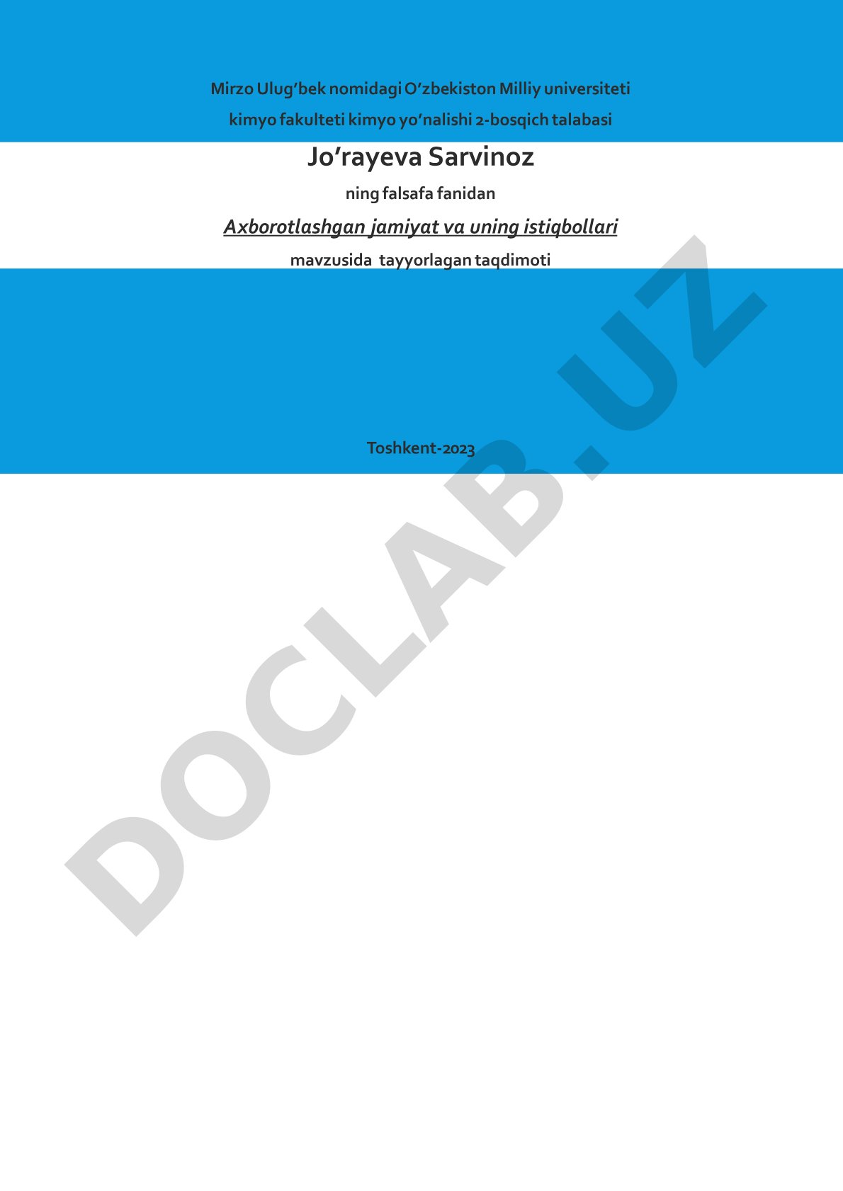 Axborotlashgan jamiyat va uning istiqbollari