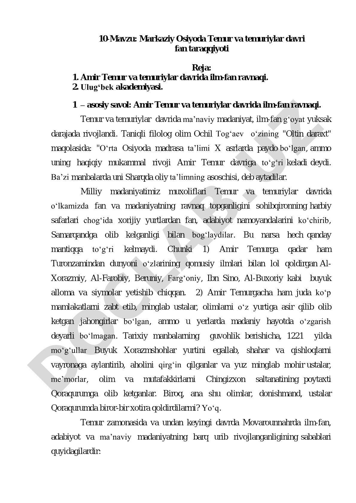 Markaziy Osiyoda Temur va temuriylar davri fan taraqqiyoti