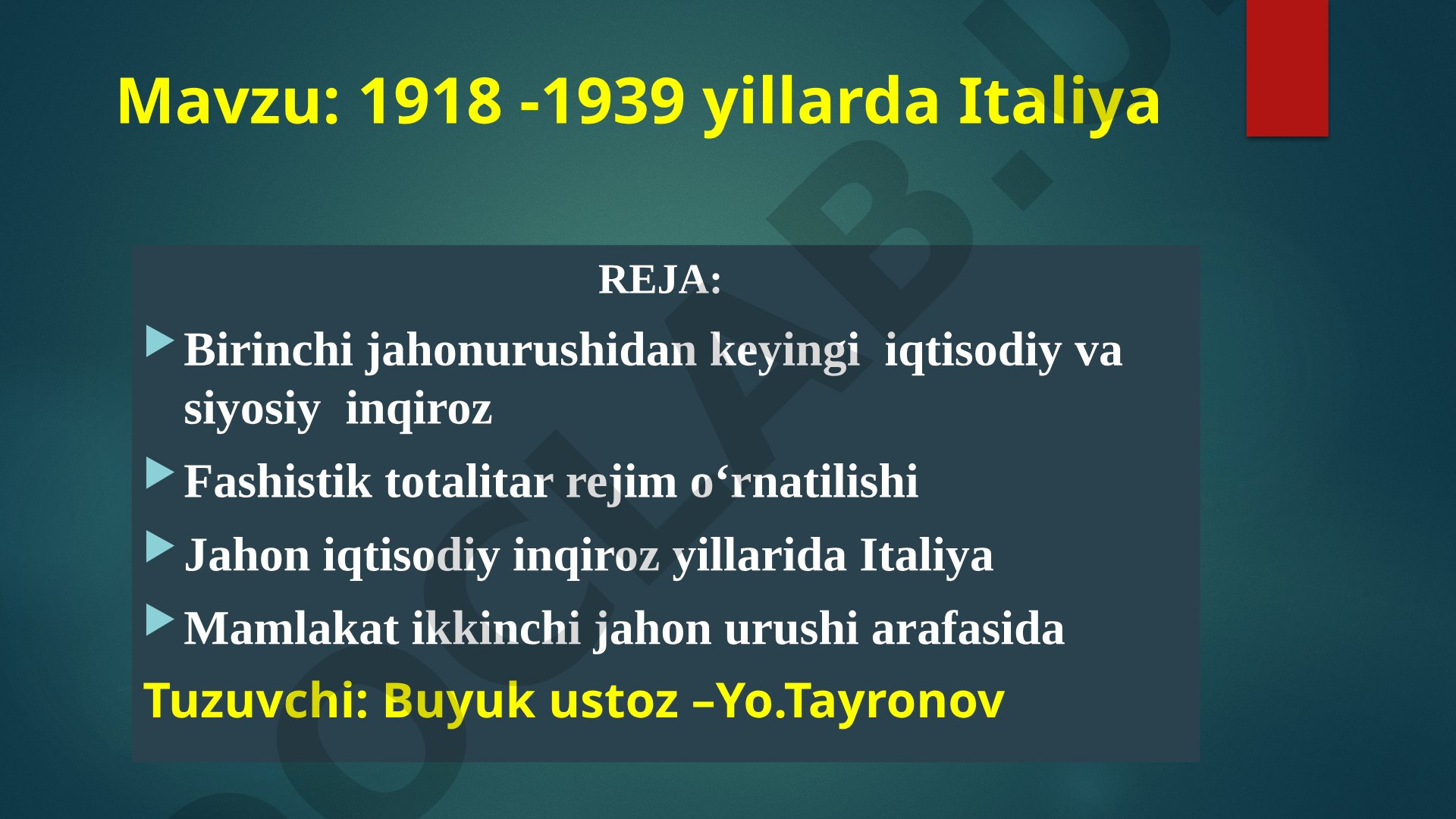 1918 -1939 yillarda Italiya