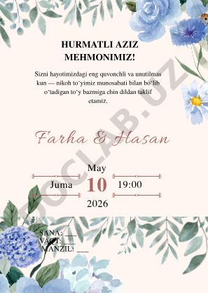 Farha va Hasanning nikoh to‘yi taklifnomasi