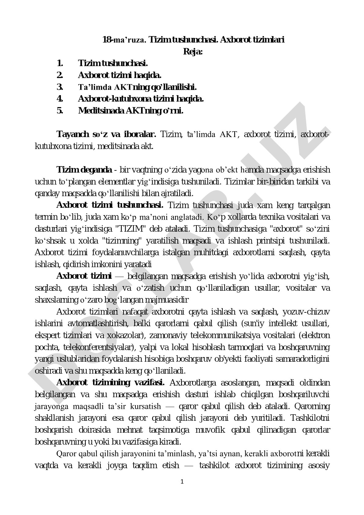 Tizim tushunchasi va axborot tizimlari