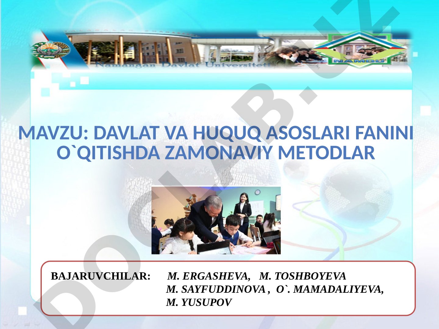Davlat va huquq asoslari fanini o'qitishda zamonaviy metodlar