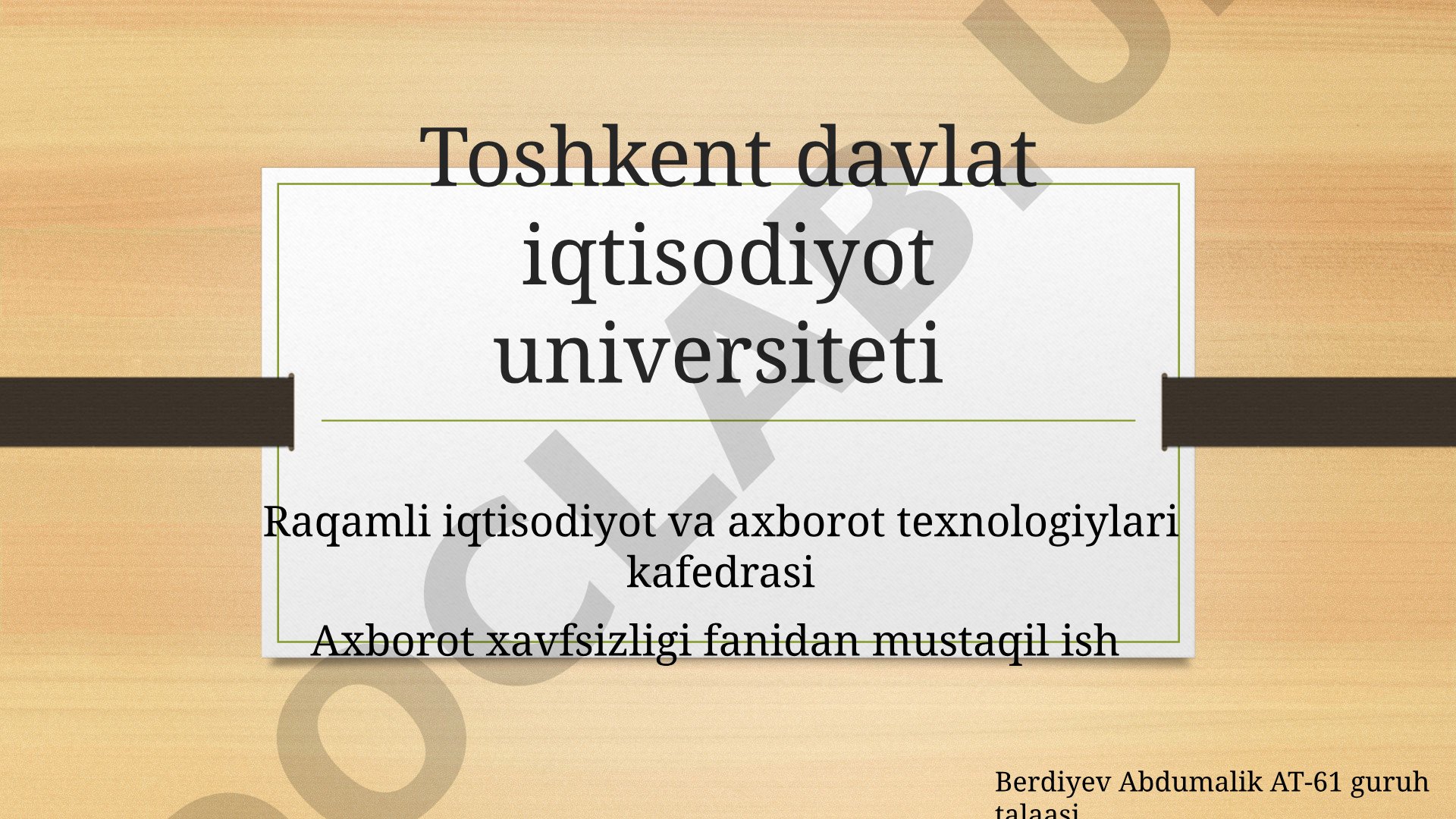 Kompyuter tizimlari va tarmoqlarida xavfsizlik siyosati va modellari