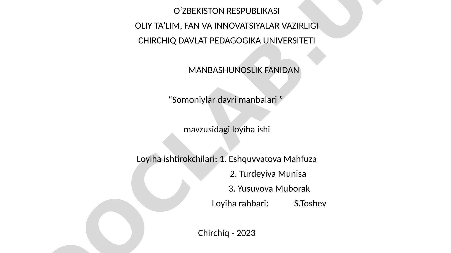 Muhammad Narshaxiyning Buxoro tarixi asarini manbashunoslik tahlili