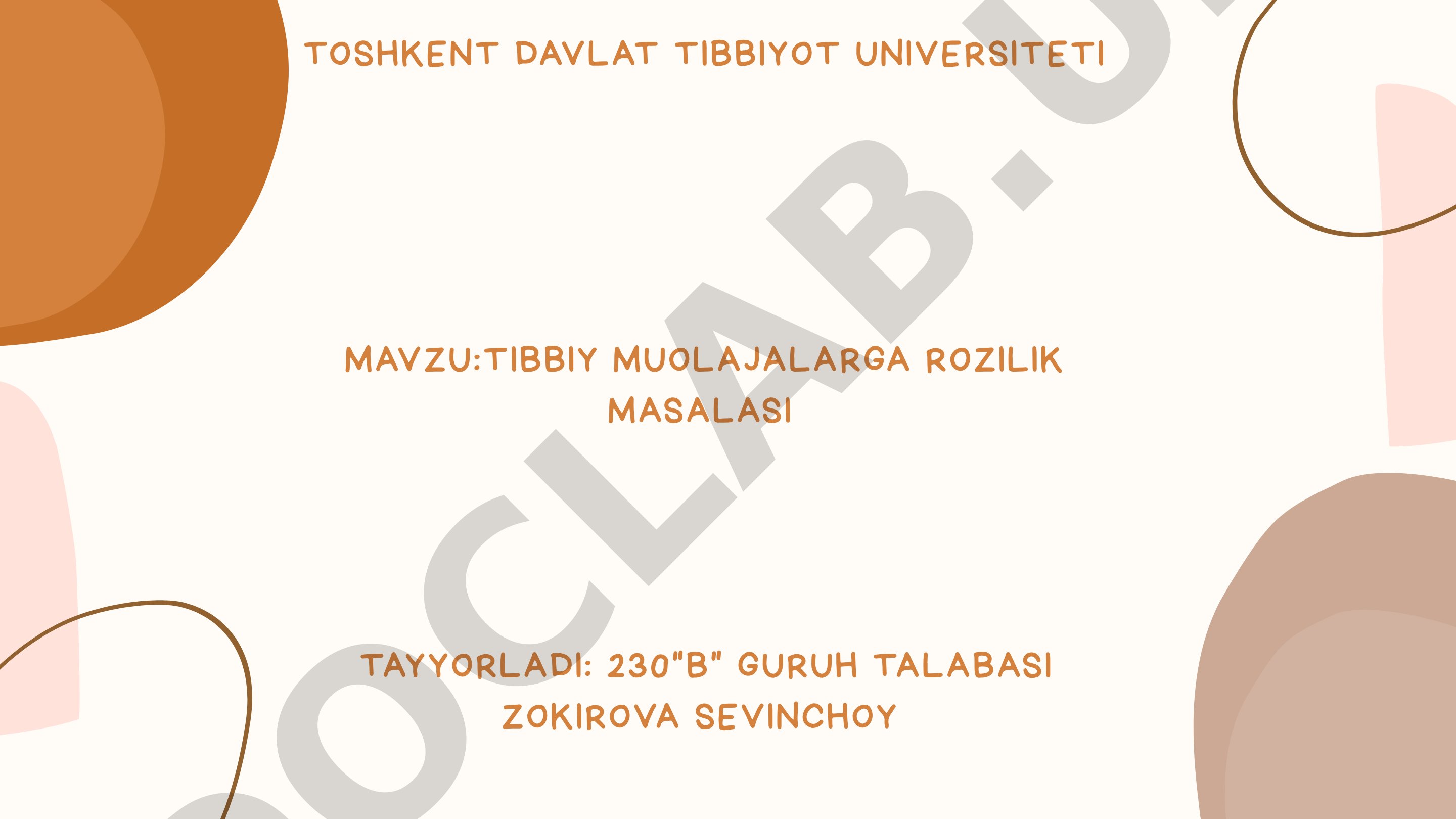 Tibbiy muolajalarga rozilik masalasi