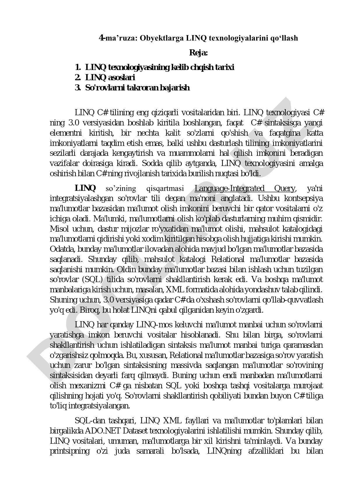 LINQ texnologiyasining kelib chqish tarixi 2