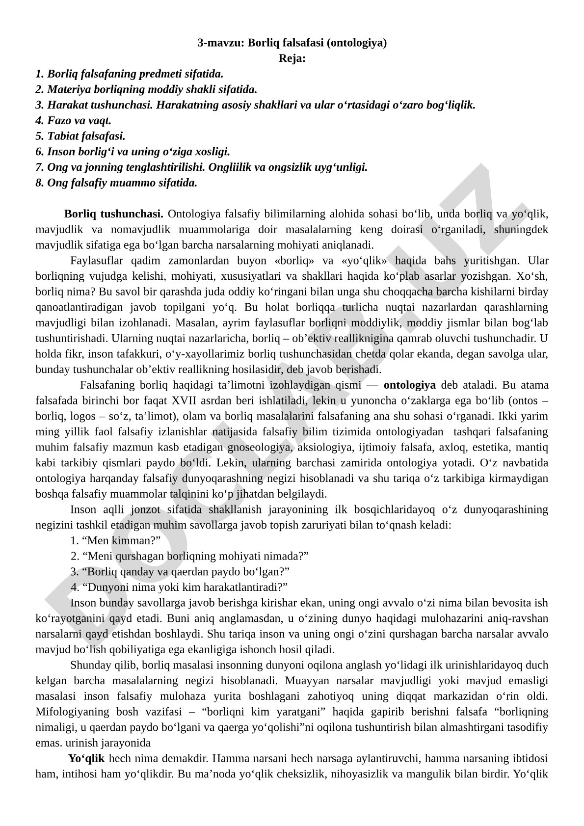 Borliq falsafasi (ontologiya)