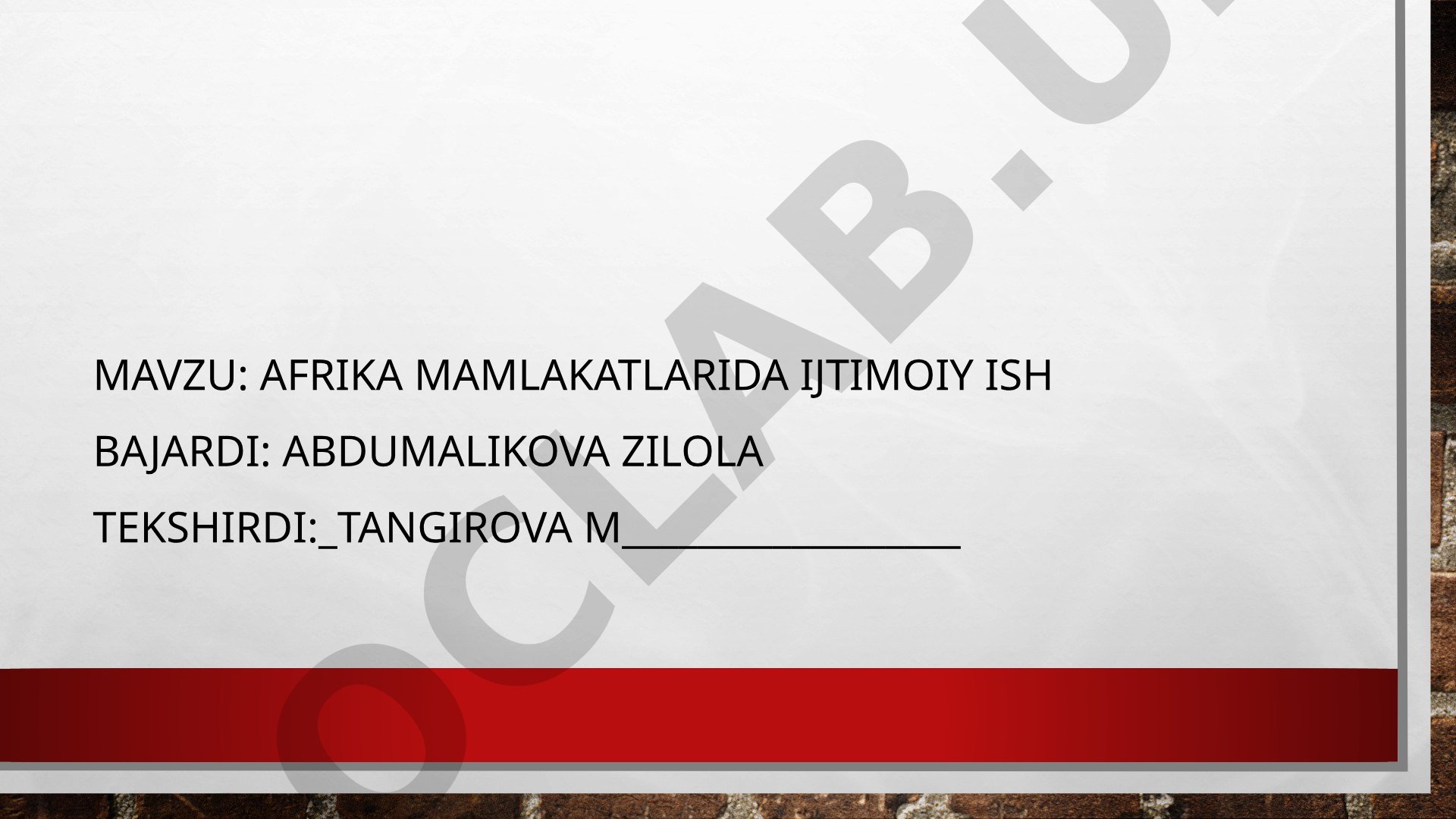 Afrika mamlakatlarida ijtimoiy ish