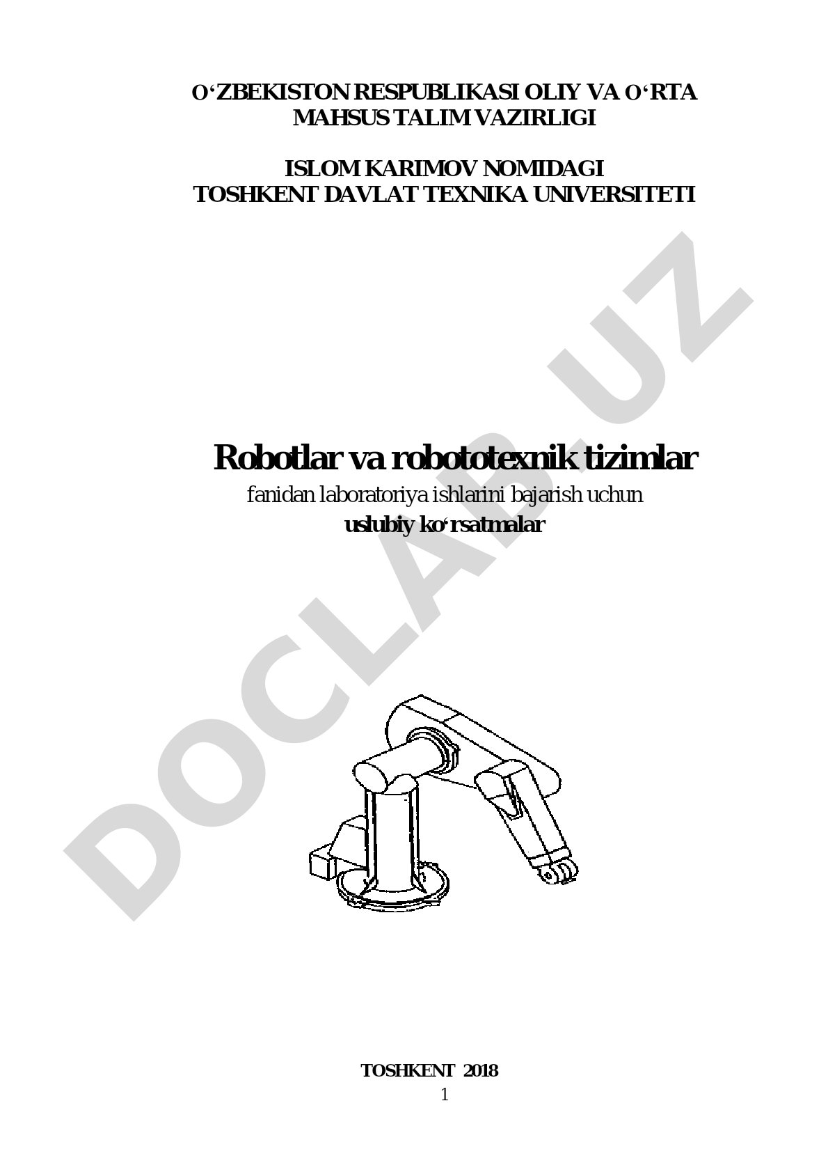 Robotlar va robototexnik tizimlar fanidan laboratoriya ishlarini bajarish uchun uslubiy ko‘rsatmalar