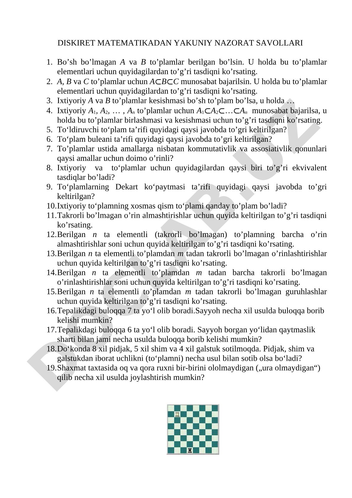 Diskret matematikadan yakuniy nazorat savollari